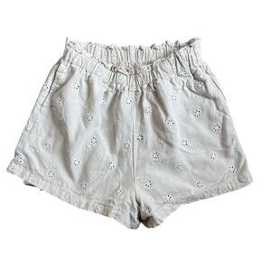 Lush Small Eyelet Embroidered Linen Cream Cotton Shorts Women's S